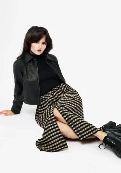 Sensus Check Button Front Midi Skirt