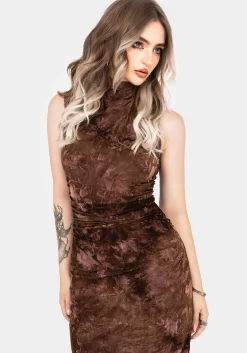 Serenade High Neck Ruched Floral Midaxi Dress