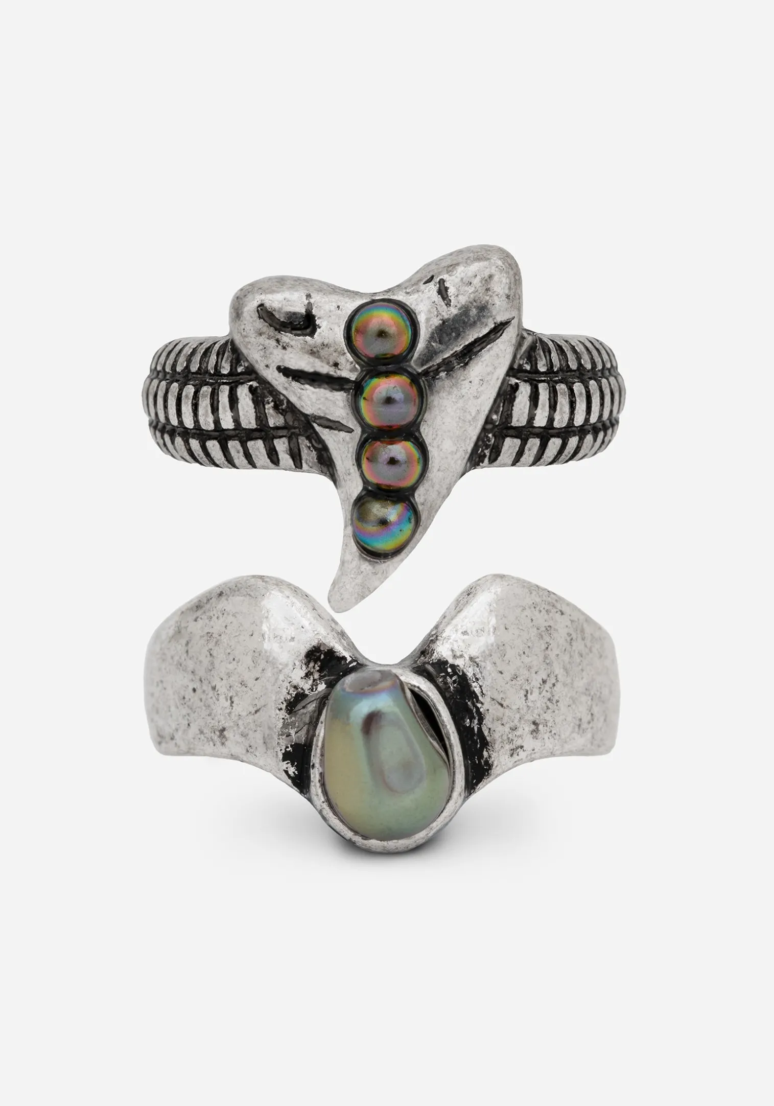 Shark Tooth Black Pearl Layered Ring Set