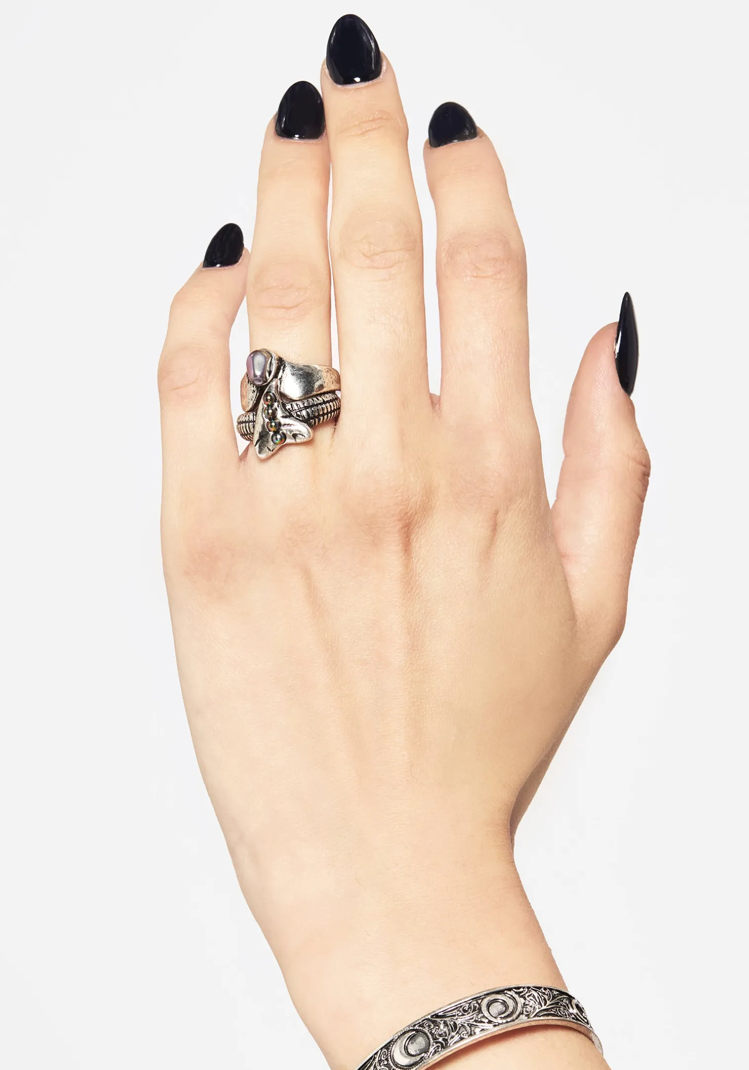 Shark Tooth Black Pearl Layered Ring Set