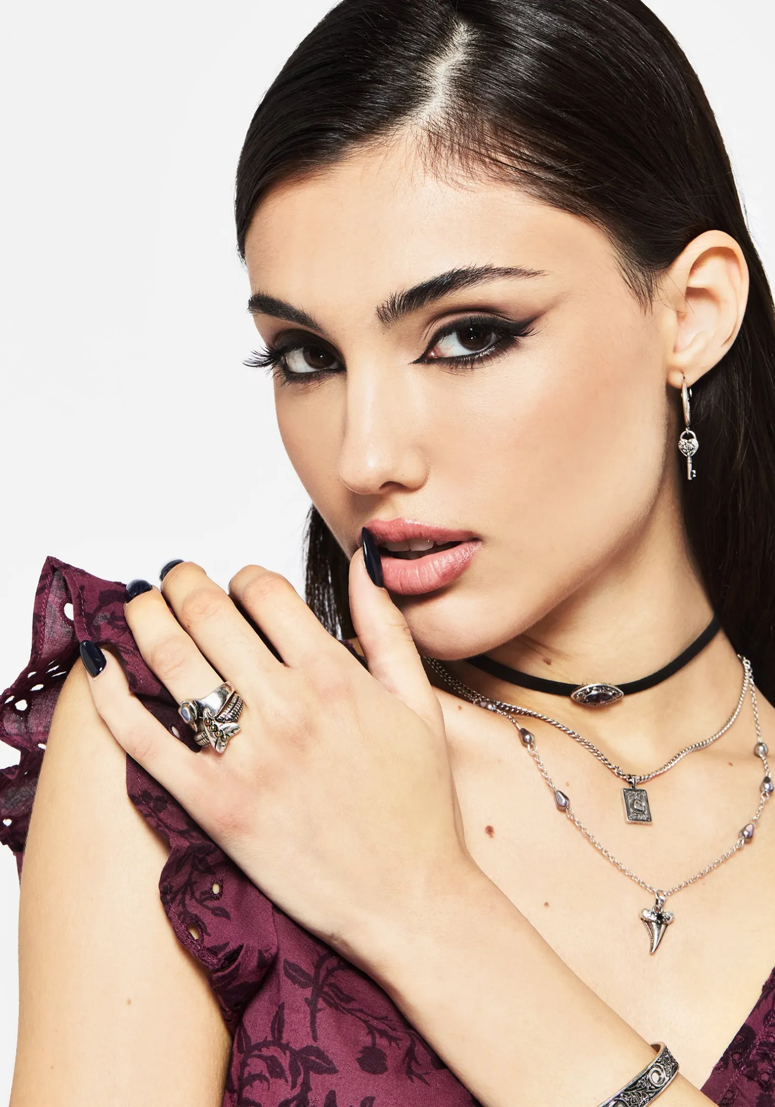Shark Tooth Black Pearl Layered Ring Set