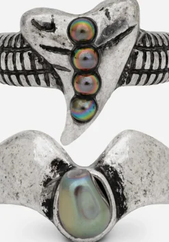 Shark Tooth Black Pearl Layered Ring Set