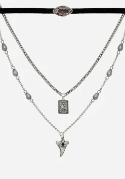 Shark Tooth Black Pearl Layered Necklace