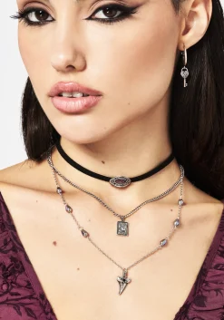 Shark Tooth Black Pearl Layered Necklace