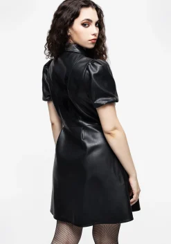 Sharon PU Mini Shirt Dress With Charm