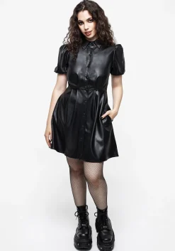 Sharon PU Mini Shirt Dress With Charm