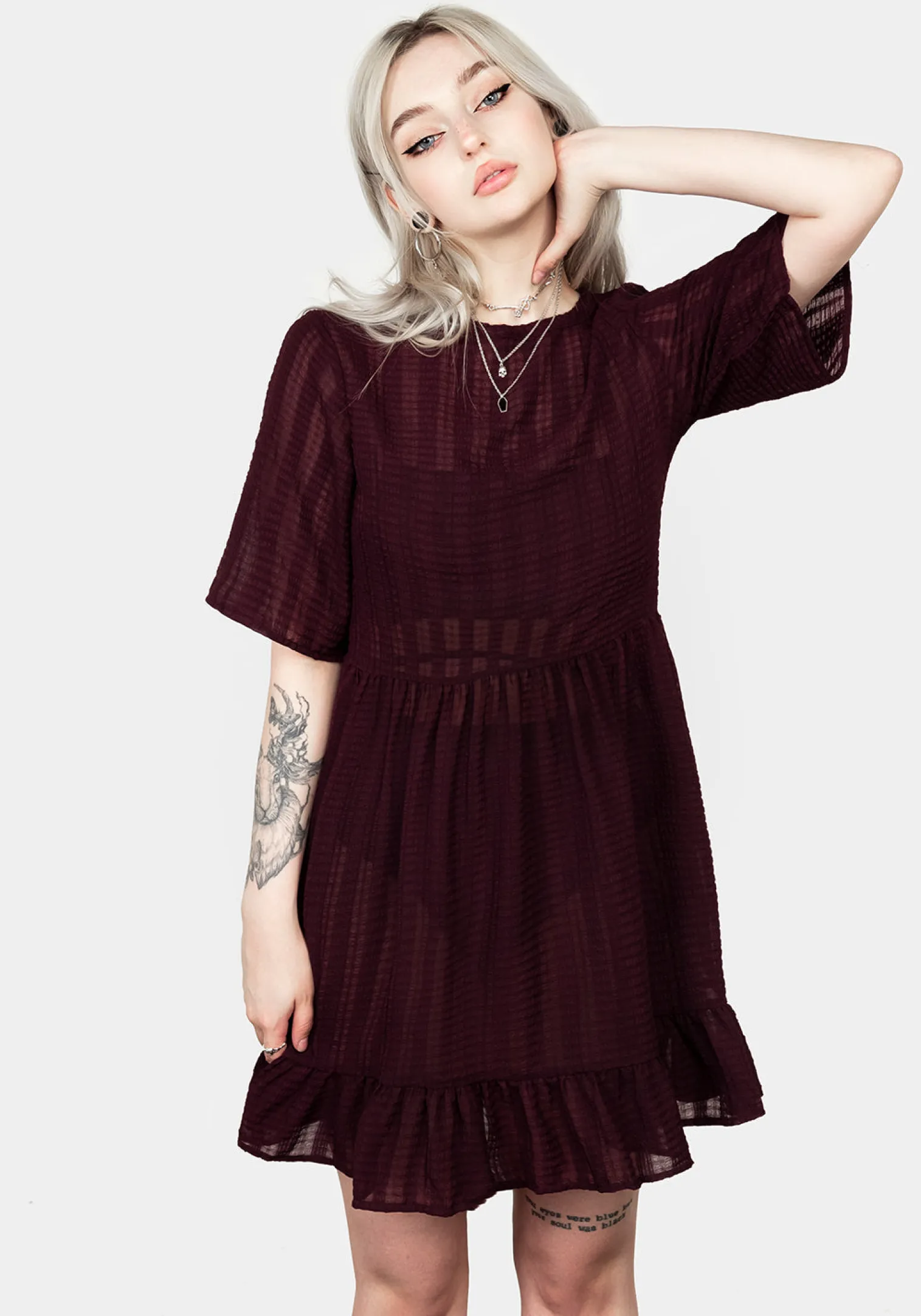 Sheer Smock Dress In Purple