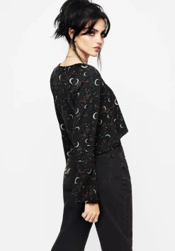 Sickle Moon Flute Sleeve Button Up Top