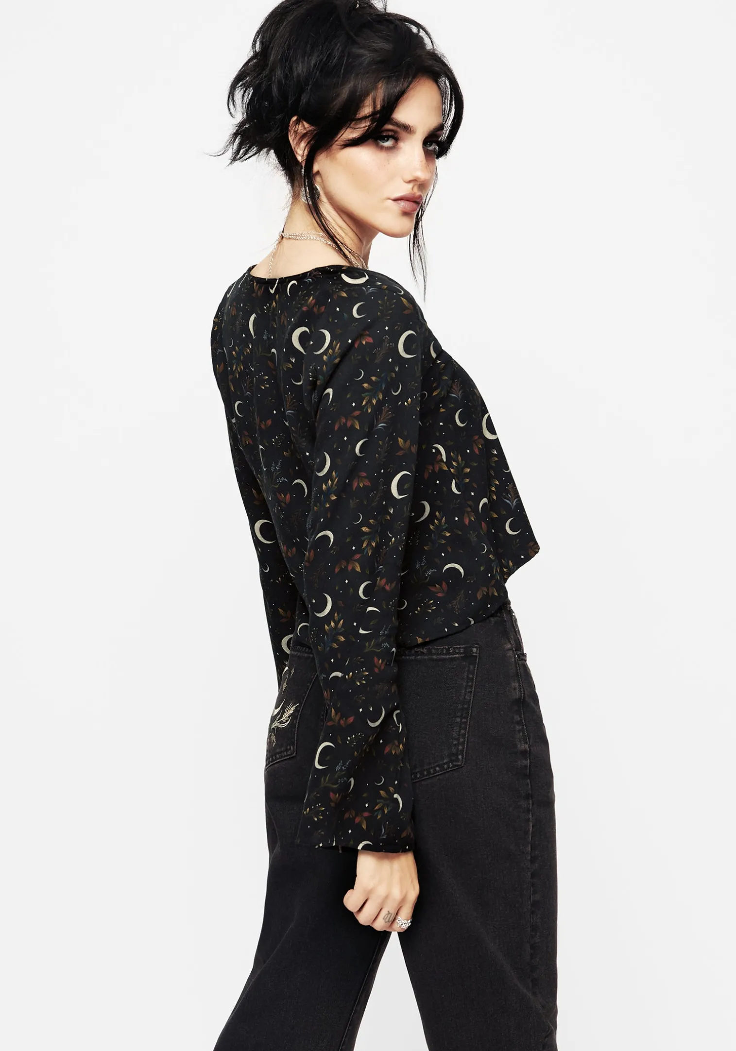 Sickle Moon Flute Sleeve Button Up Top