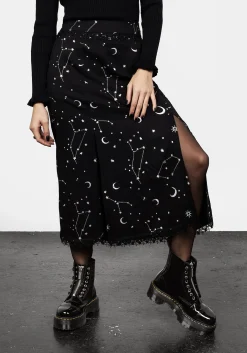 Silver Celestial Print Double Split Skirt