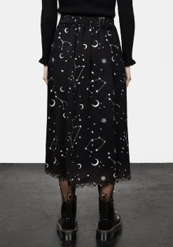 Silver Celestial Print Double Split Skirt