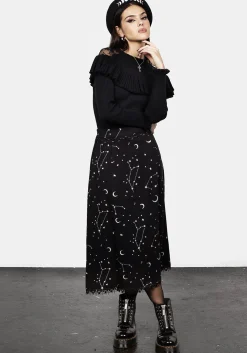 Silver Celestial Print Double Split Skirt