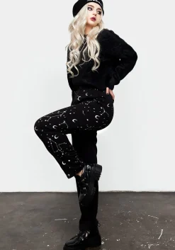 Silver Celestial Print Spliced Tapered Trousers