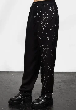 Silver Celestial Print Spliced Tapered Trousers