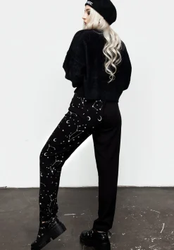 Silver Celestial Print Spliced Tapered Trousers