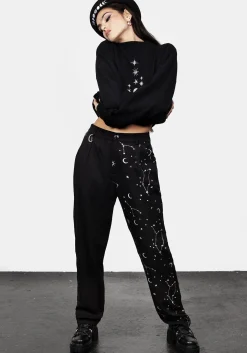 Silver Celestial Print Spliced Tapered Trousers