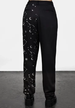 Silver Celestial Print Spliced Tapered Trousers