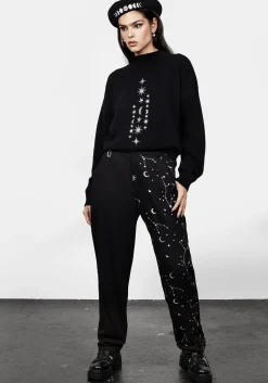 Silver Celestial Print Spliced Tapered Trousers
