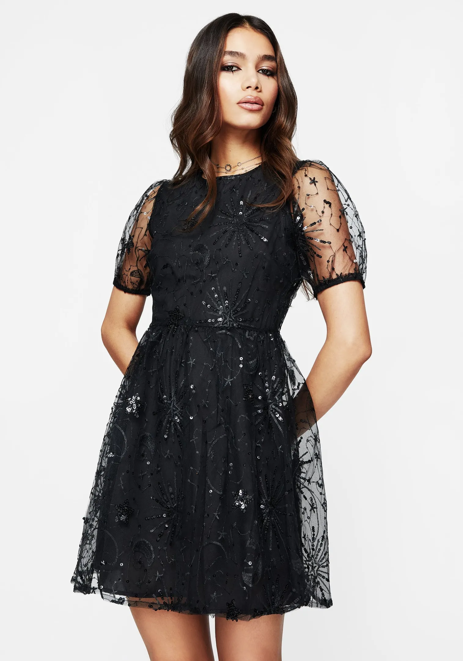 Sirius Sequined Puff Sleeve Mini Dress