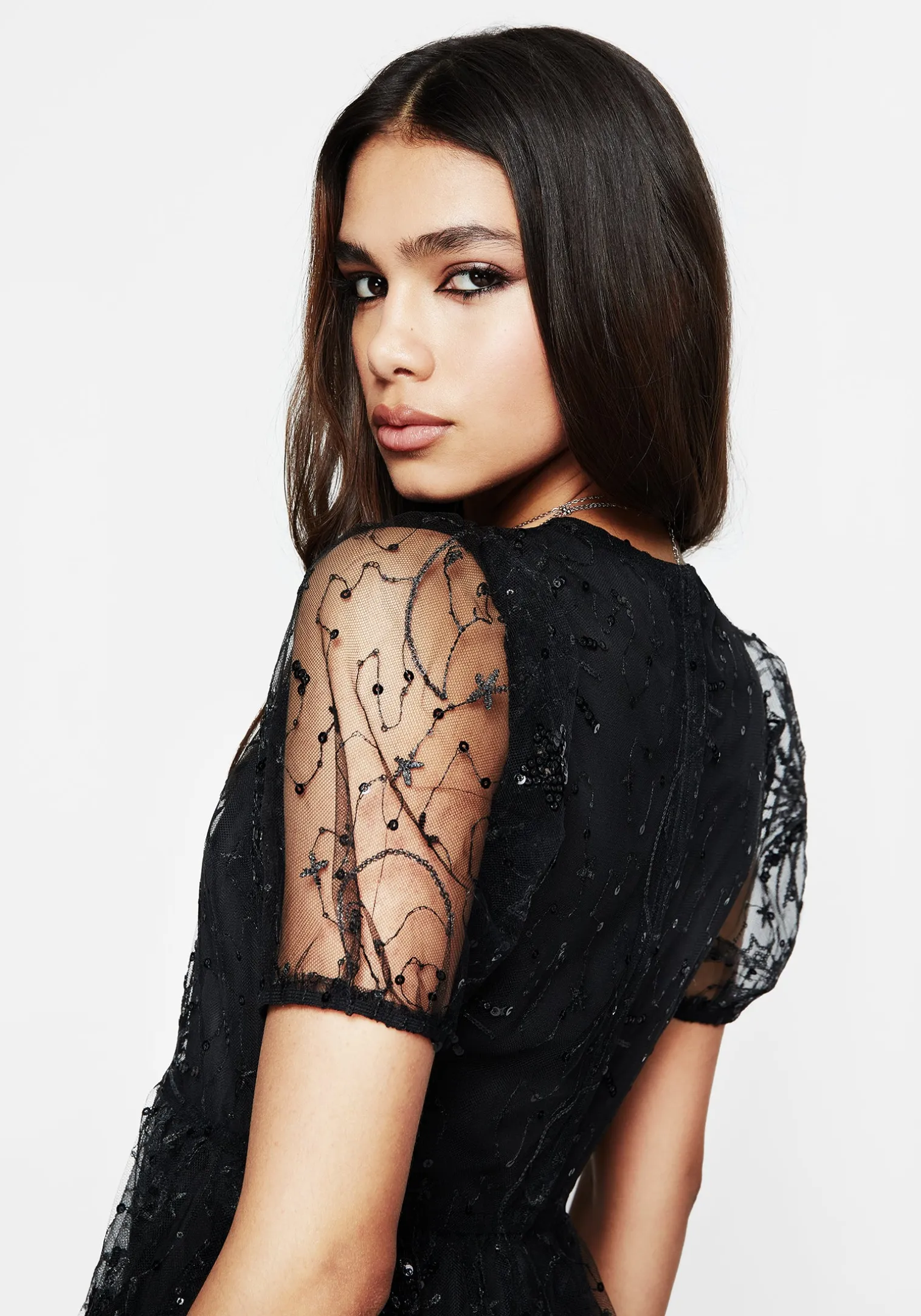 Sirius Sequined Puff Sleeve Mini Dress