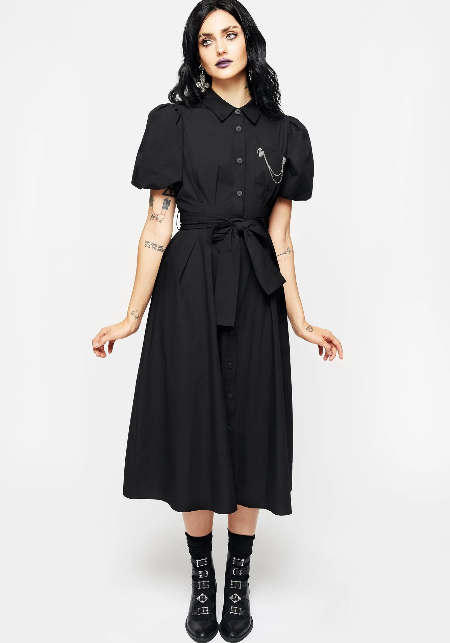 Skeleton Collar Midi Shirt Dress