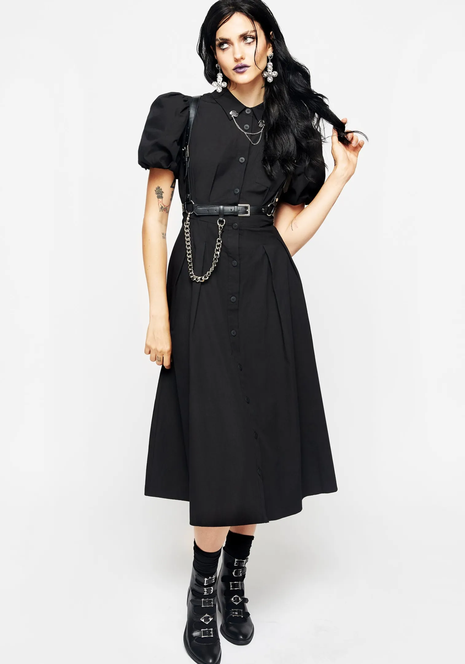 Skeleton Collar Midi Shirt Dress