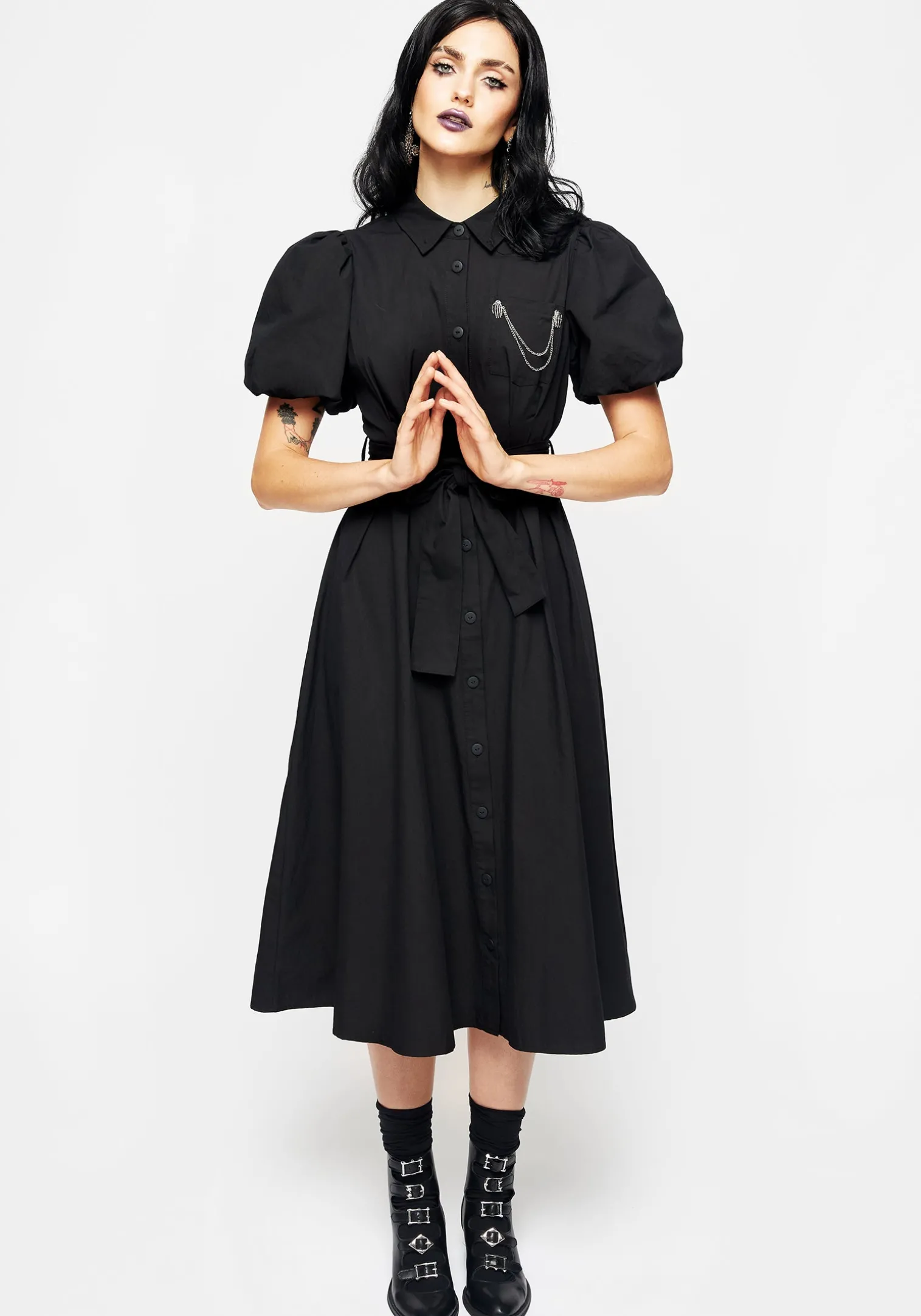 Skeleton Collar Midi Shirt Dress