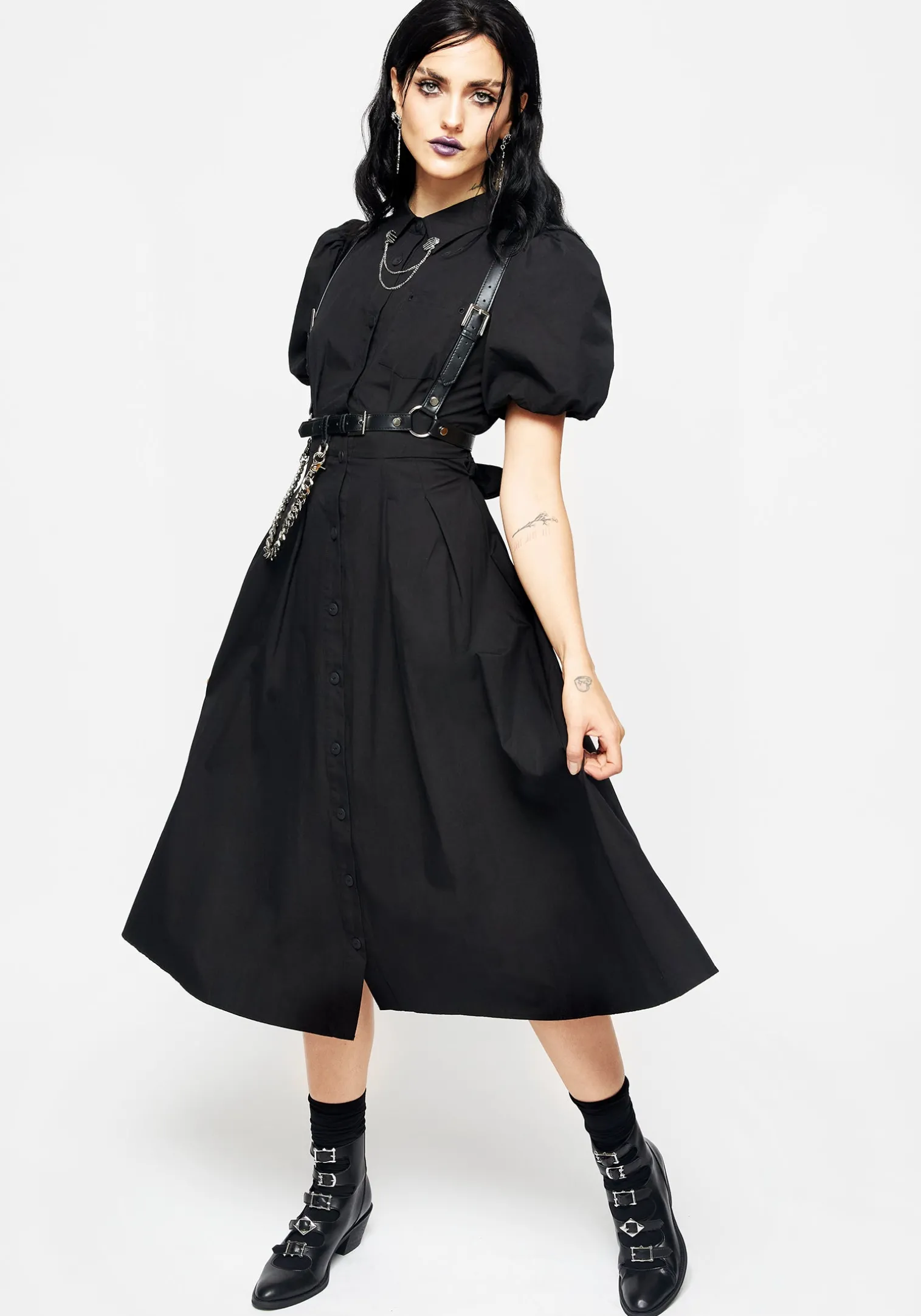 Skeleton Collar Midi Shirt Dress