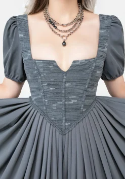 Slain Puff Sleeve Corset Midi Dress