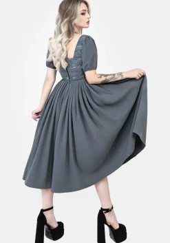 Slain Puff Sleeve Corset Midi Dress