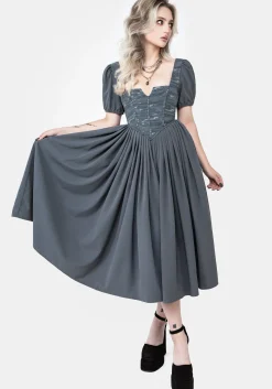 Slain Puff Sleeve Corset Midi Dress