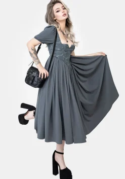 Slain Puff Sleeve Corset Midi Dress