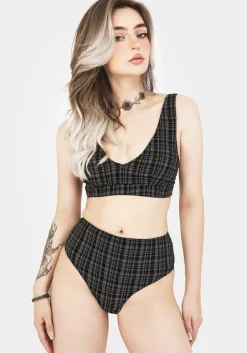 Slate Textured Check Bikini Top