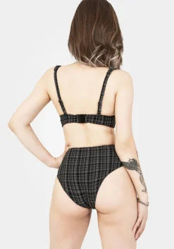 Slate Textured Check Bikini Top