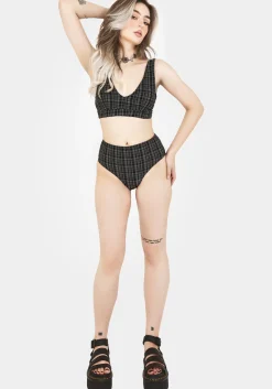 Slate Textured Check Bikini Top