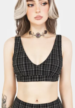 Slate Textured Check Bikini Top