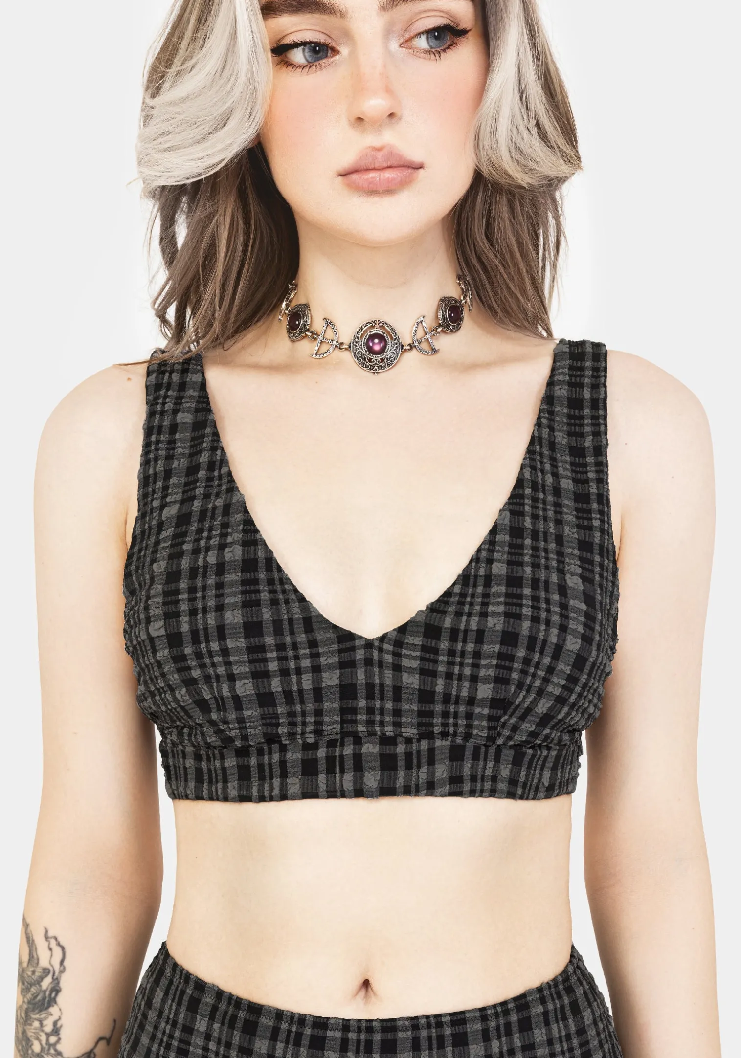 Slate Textured Check Bikini Top
