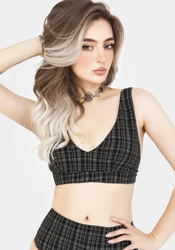 Slate Textured Check Bikini Top