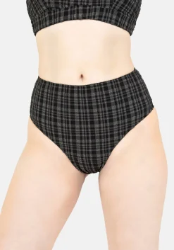Slate Textured Check High Waist Swim Bottoms
