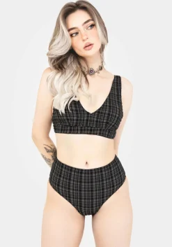 Slate Textured Check High Waist Swim Bottoms