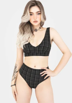 Slate Textured Check High Waist Swim Bottoms