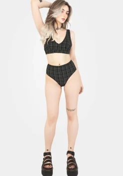 Slate Textured Check High Waist Swim Bottoms