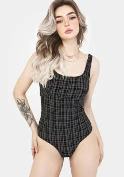 Slate Textured Check Square Neck Swimsuit