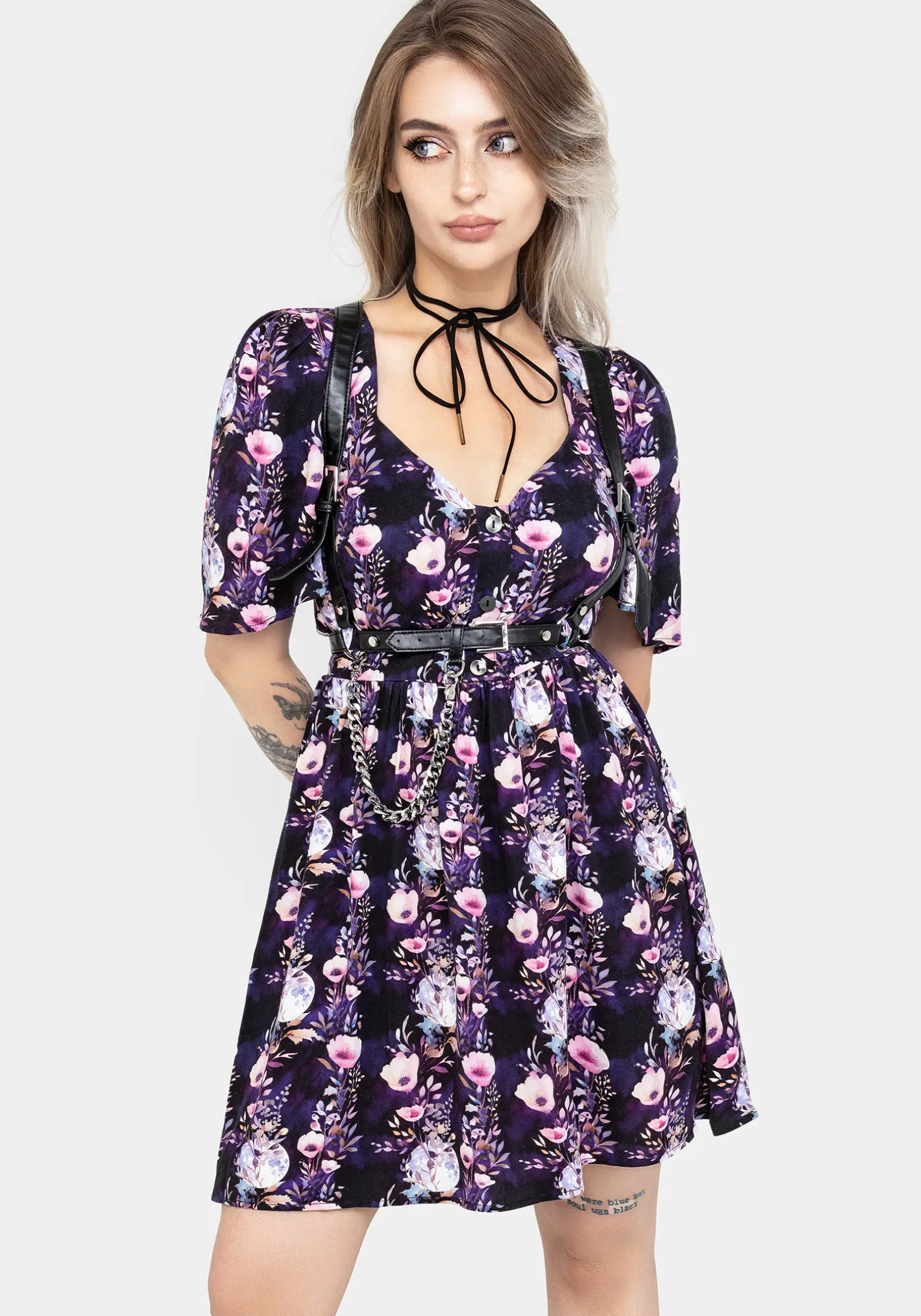 Socordia Floral Moon Button Front Mini Dress