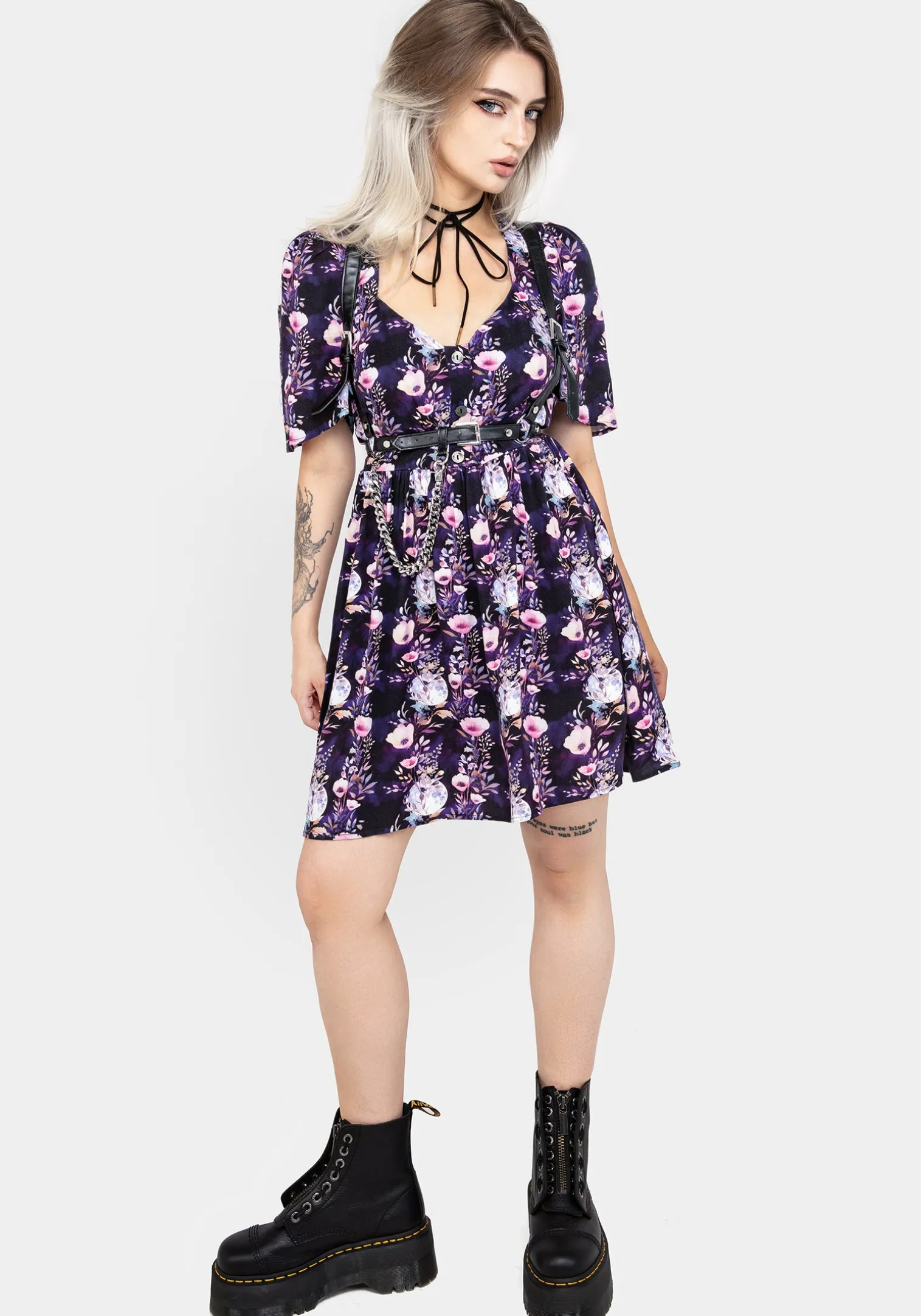 Socordia Floral Moon Button Front Mini Dress