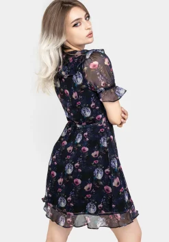 Socordia Floral Moon Chiffon Frill Wrap Mini Dress