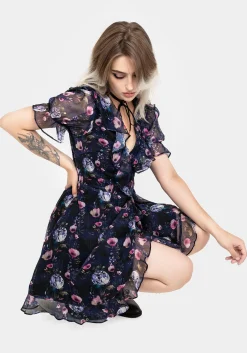 Socordia Floral Moon Chiffon Frill Wrap Mini Dress