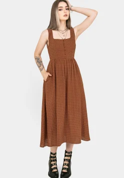 Soleil Cotton-Blend Check Cami Midi Dress