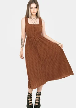 Soleil Cotton-Blend Check Cami Midi Dress