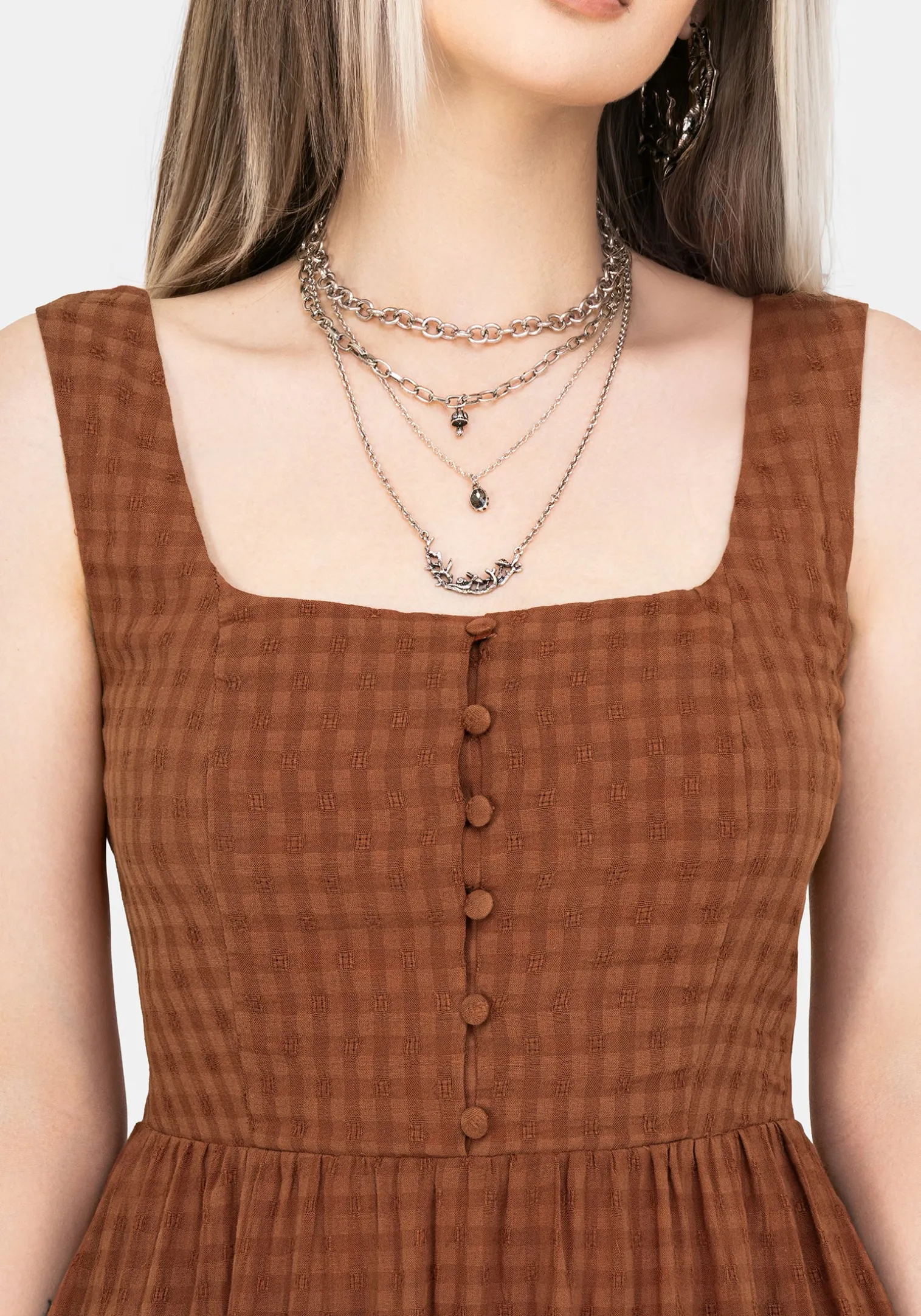 Soleil Cotton-Blend Check Cami Midi Dress